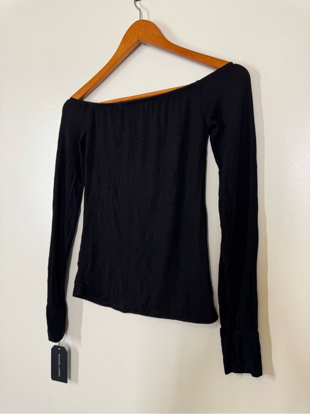 Michael Lauren Laney Off the Shoulder Black Ribbed Top Small Ribbed Stretchy - Picture 8 of 12